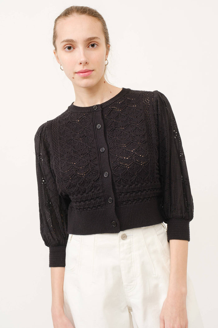 Women's 3/4 Sleeve Cardigan - Black