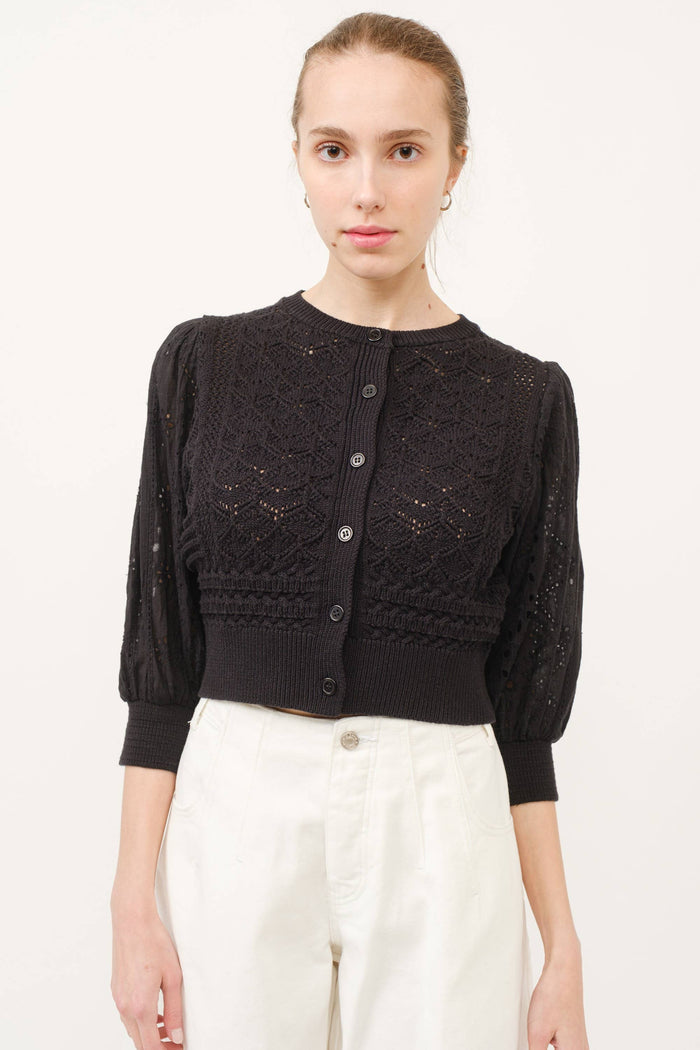 Women's 3/4 Sleeve Cardigan - Black