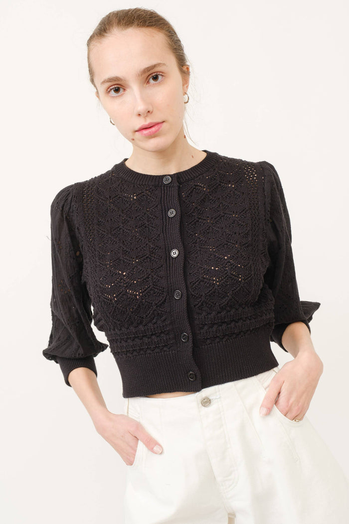 Women's 3/4 Sleeve Cardigan - Black