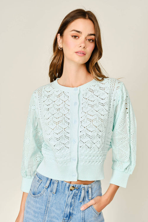 Women's 3/4 Sleeve Cardigan - Light Blue