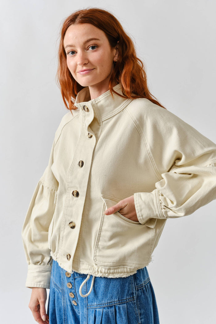 Women's Balloon Sleeve Twill Jacket - Cream