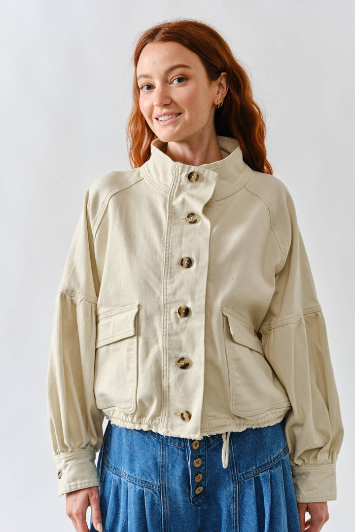 Women's Balloon Sleeve Twill Jacket - Cream