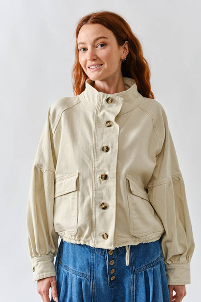 Women's Balloon Sleeve Twill Jacket - Cream