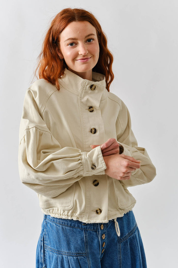 Women's Balloon Sleeve Twill Jacket - Cream
