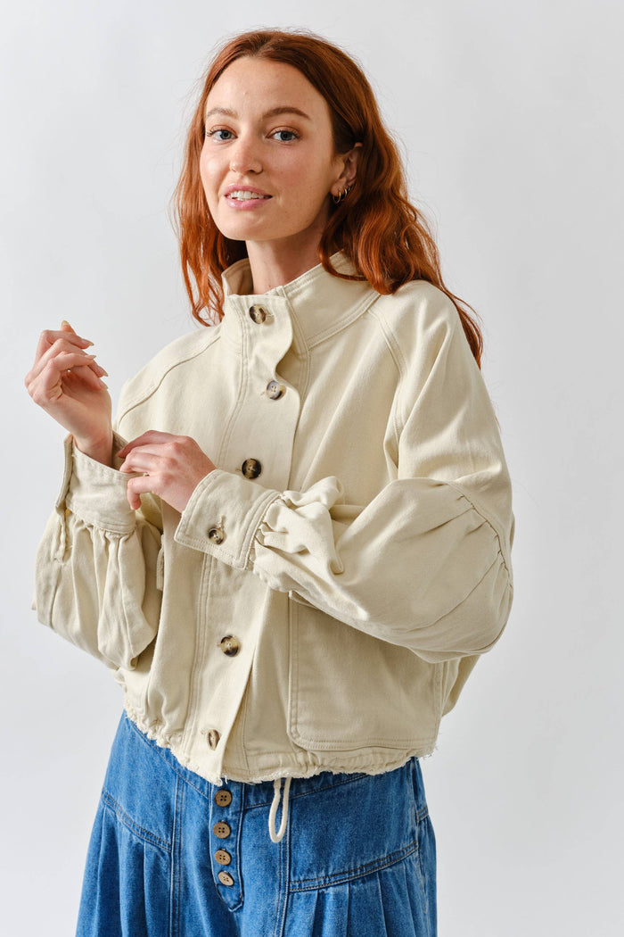 Women's Balloon Sleeve Twill Jacket - Cream
