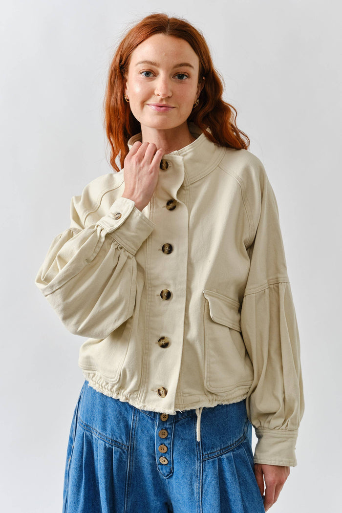 Women's Balloon Sleeve Twill Jacket - Cream