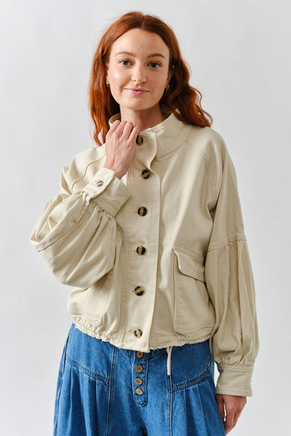 Women's Balloon Sleeve Twill Jacket - Cream