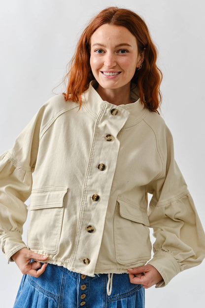 Women's Balloon Sleeve Twill Jacket - Cream