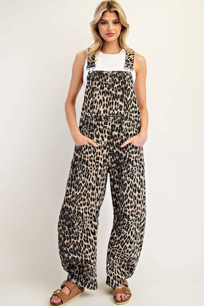 Women's Barrel Leg Jumpsuit - Leopard