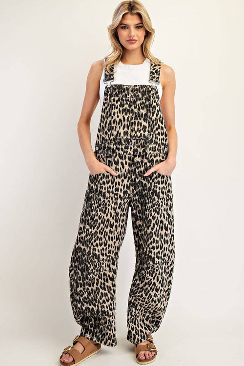 Women's Barrel Leg Jumpsuit - Leopard