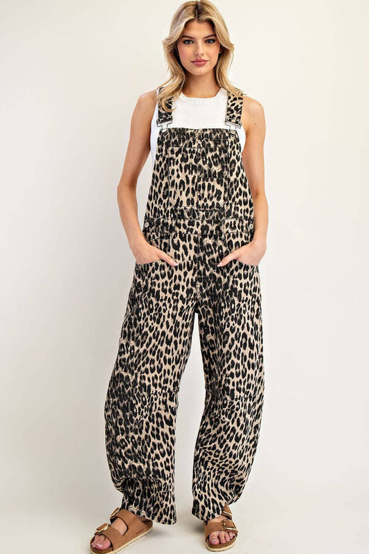 Women's Barrel Leg Jumpsuit - Leopard