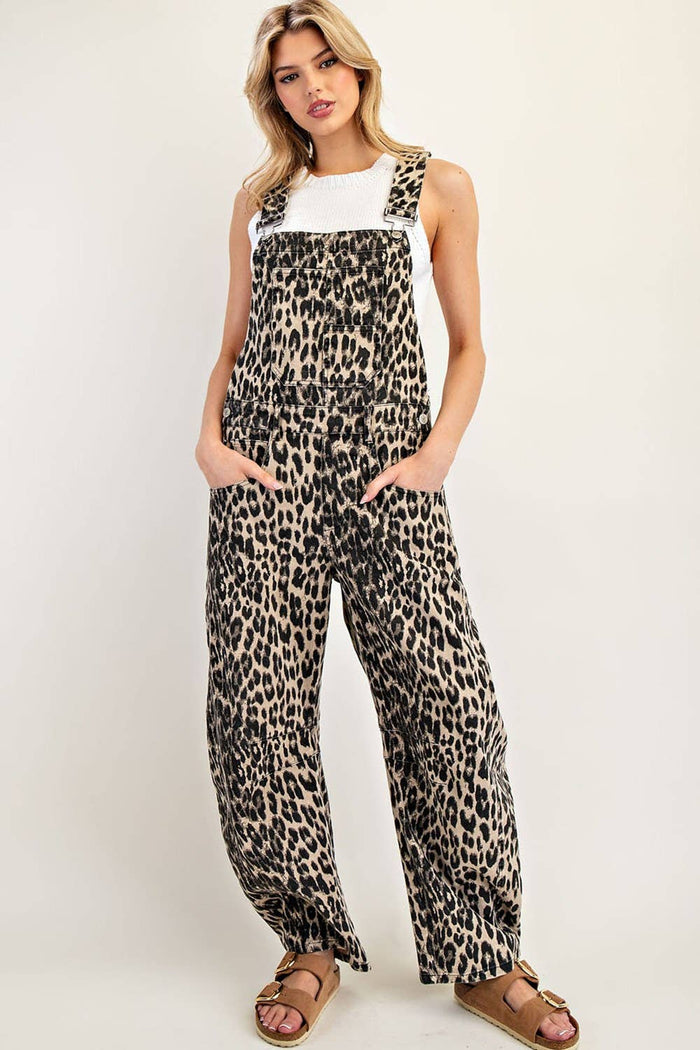Women's Barrel Leg Jumpsuit - Leopard