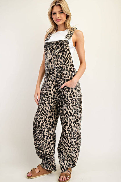 Women's Barrel Leg Jumpsuit - Leopard