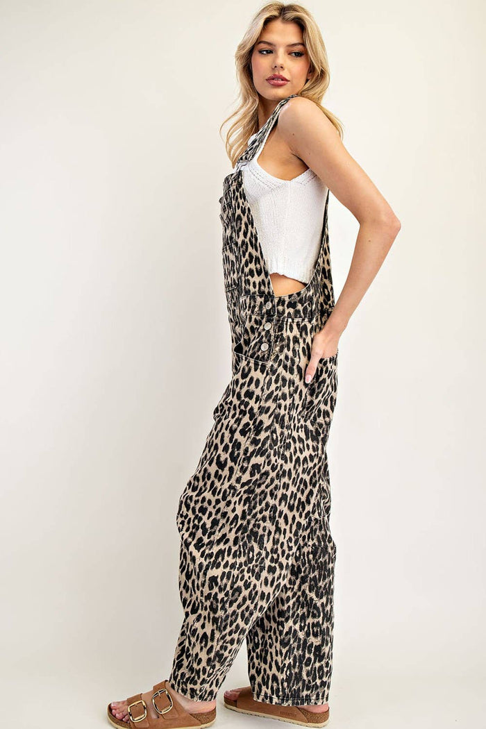 Women's Barrel Leg Jumpsuit - Leopard