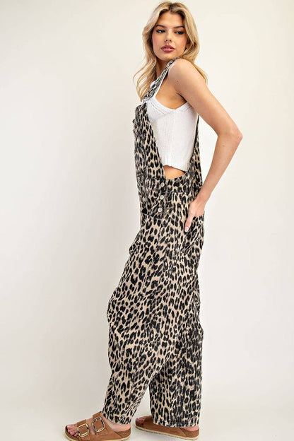 Women's Barrel Leg Jumpsuit - Leopard