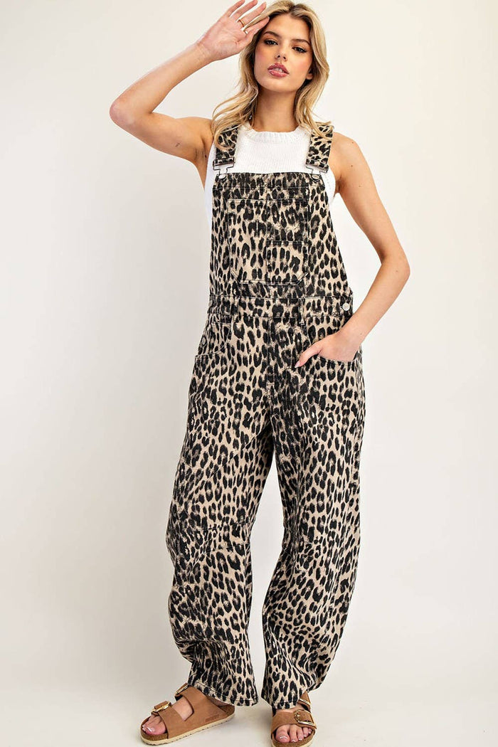 Women's Barrel Leg Jumpsuit - Leopard