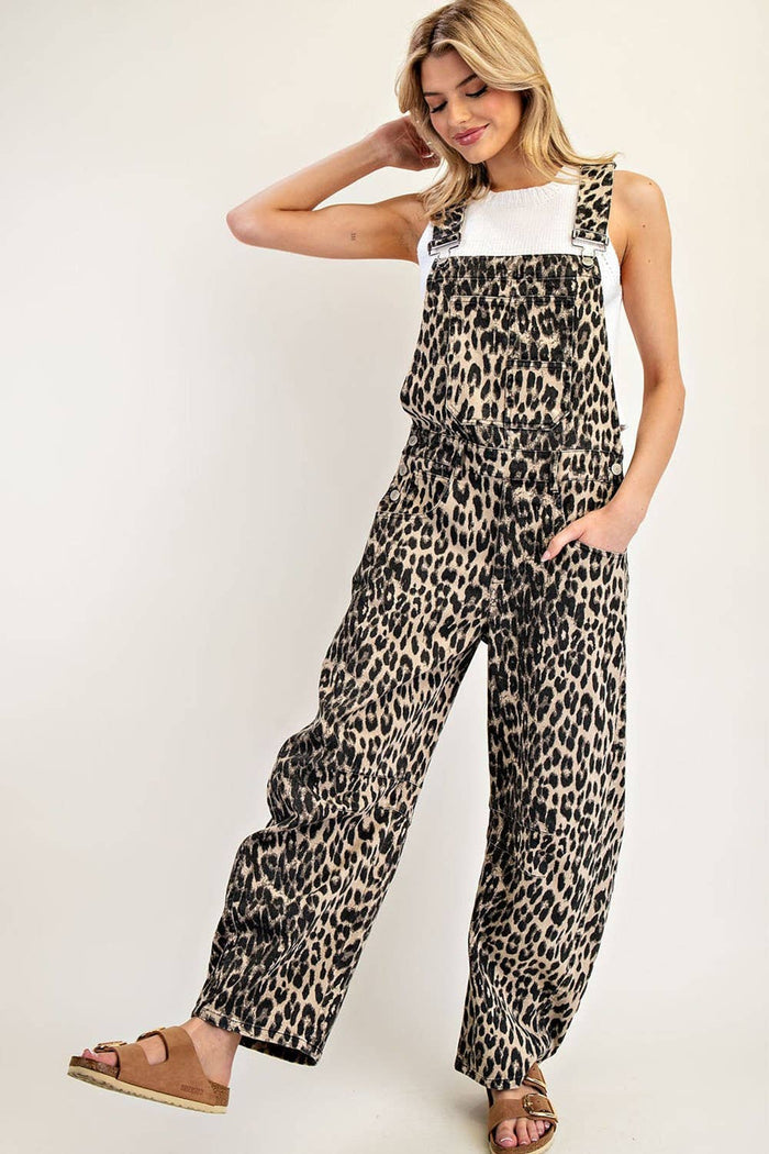 Women's Barrel Leg Jumpsuit - Leopard
