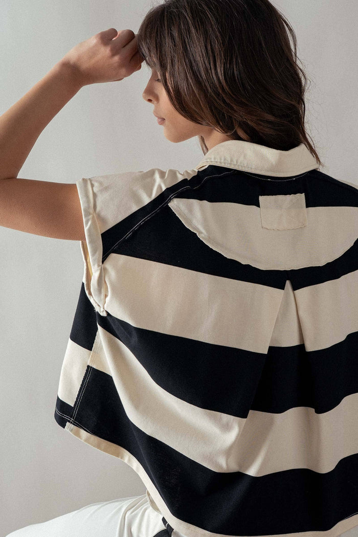 Women's Bold Striped Dolman Sleeve Polo Shirt - Ivory/Black