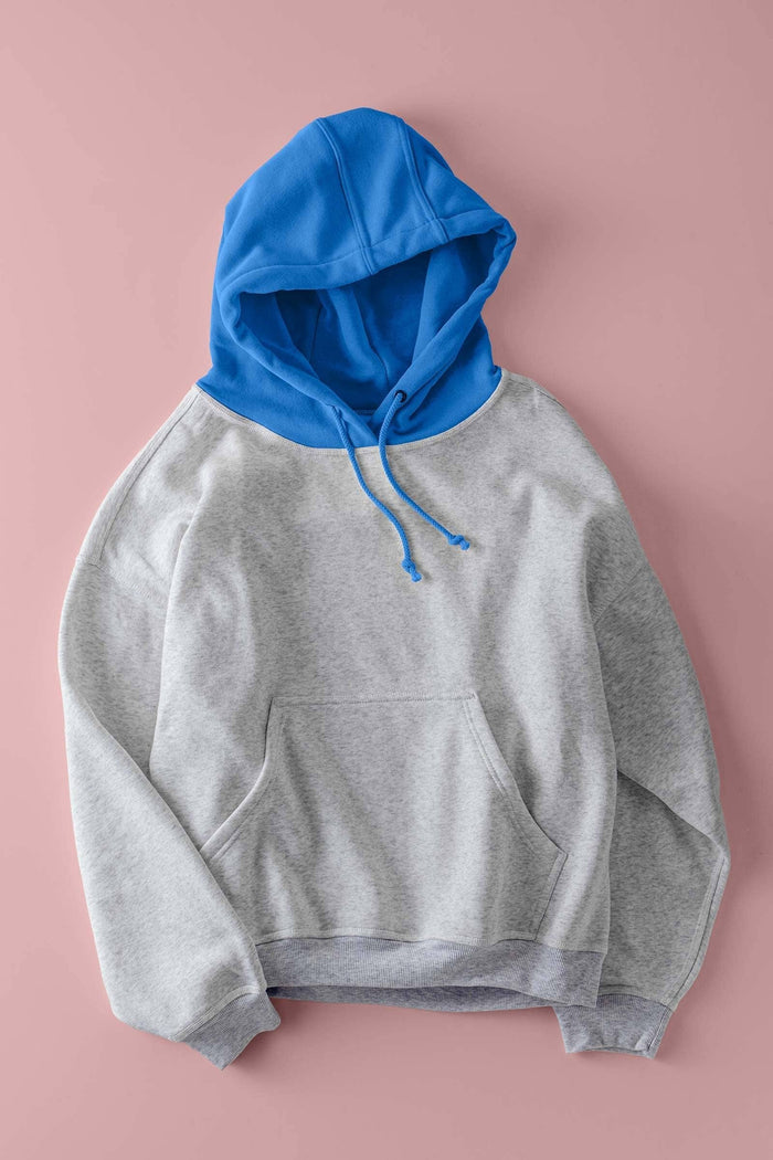 Women's Contrast Hood Colorblock Pullover Hoodie - Blue
