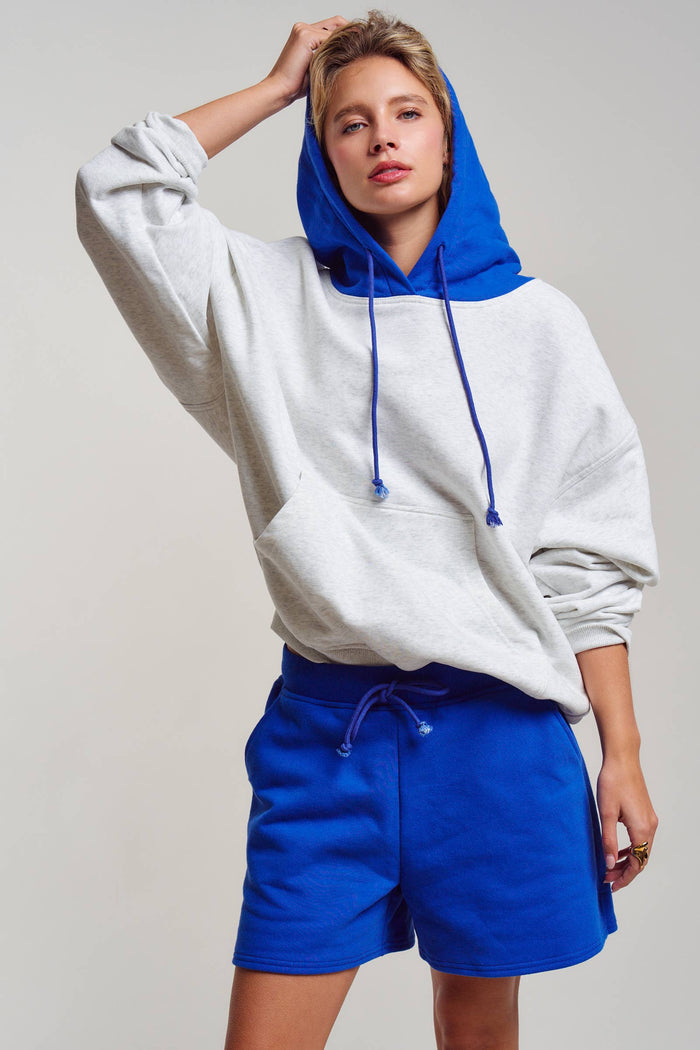 Women's Contrast Hood Colorblock Pullover Hoodie - Blue