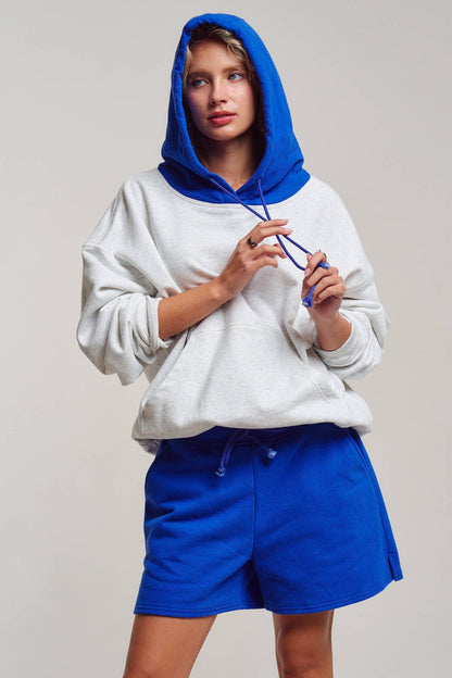 Women's Contrast Hood Colorblock Pullover Hoodie - Blue