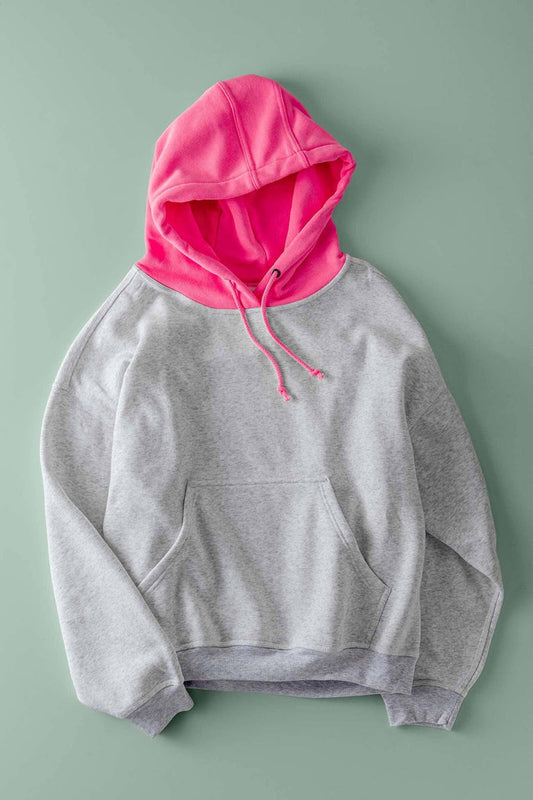 Women's Contrast Hood Colorblock Pullover Hoodie - Pink