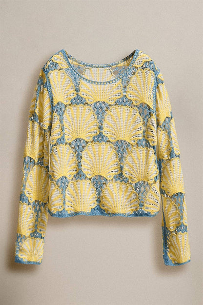 Women's Crochet Lace Seashell Scalloped Knit Top (Final Sale)