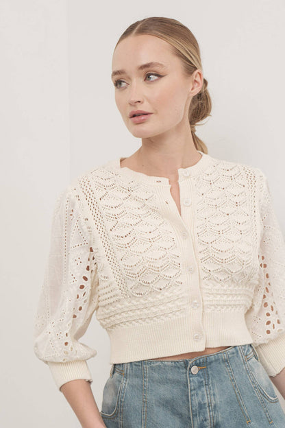 Women's Embroidered Cardigan - Cream