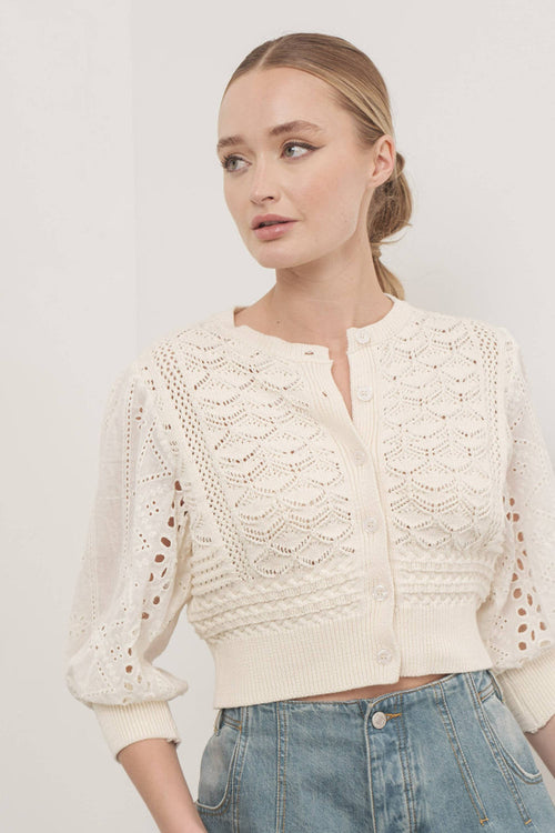 Women's Embroidered Cardigan - Cream