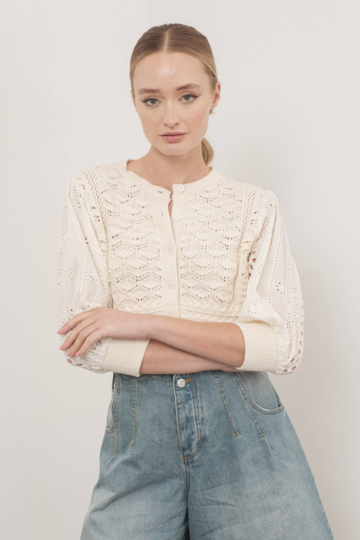 Women's Embroidered Cardigan - Cream