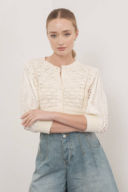 Women's Embroidered Cardigan - Cream