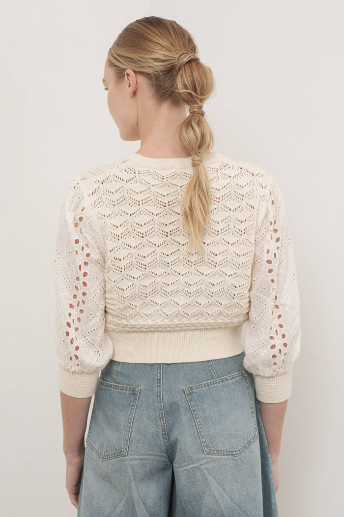 Women's Embroidered Cardigan - Cream
