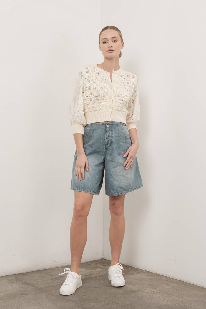Women's Embroidered Cardigan - Cream