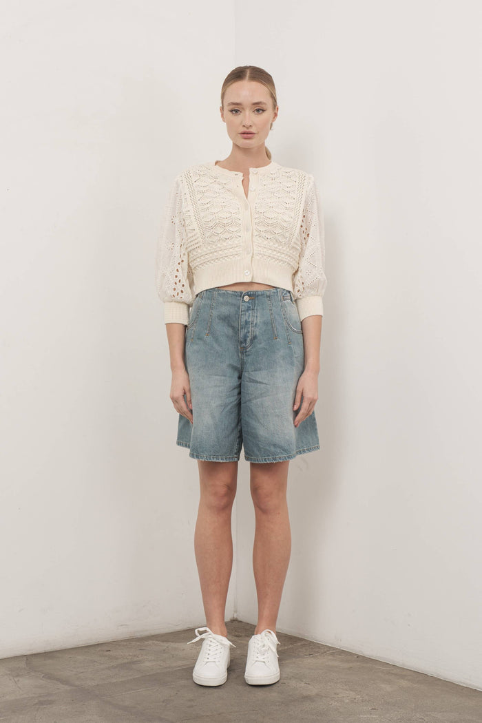 Women's Embroidered Cardigan - Cream