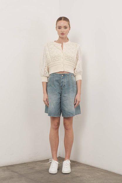 Women's Embroidered Cardigan - Cream