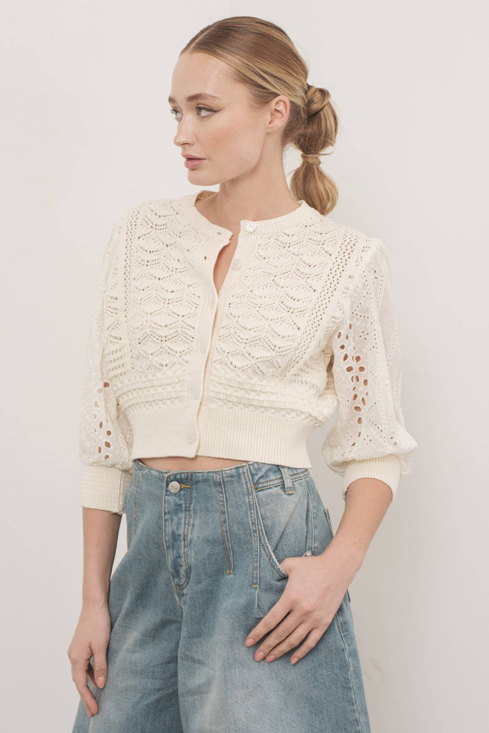 Women's Embroidered Cardigan - Cream
