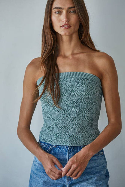 Women's Knit Modal Nylon Spandex Seamless Jacquard Tube Top - Dark Sage (Final Sale)