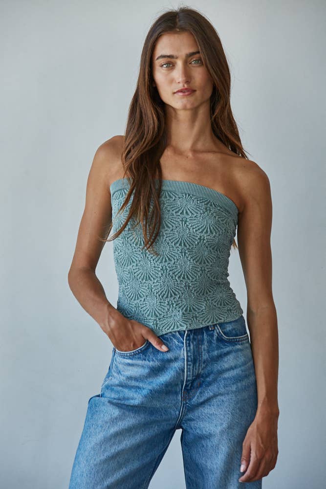 Women's Knit Modal Nylon Spandex Seamless Jacquard Tube Top - Dark Sage (Final Sale)