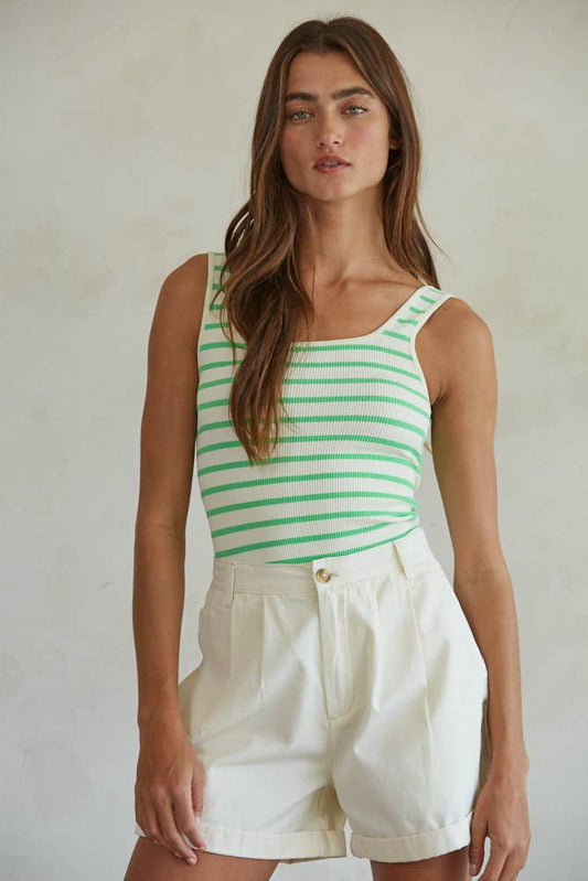 Women's Knit Seamless Ribbed Bodysuit - Cream/Apple Green