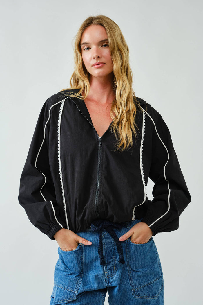 Women's Lace Trim Active Raincoat/Jacket - Black