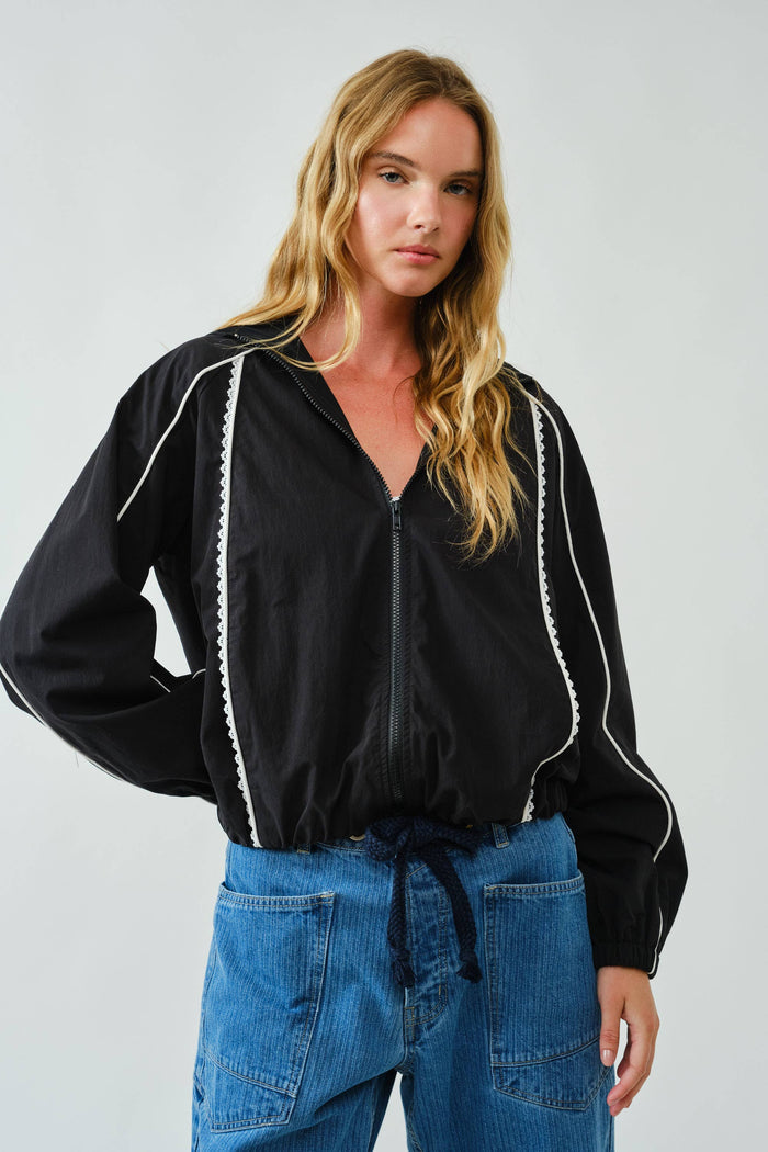 Women's Lace Trim Active Raincoat/Jacket - Black
