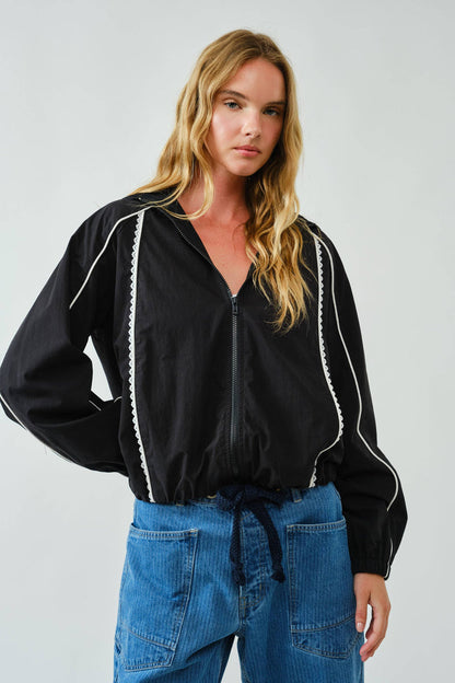 Women's Lace Trim Active Raincoat/Jacket - Black