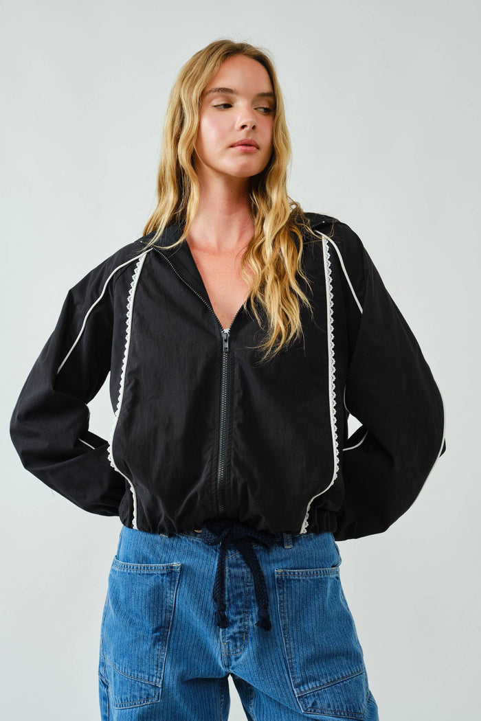 Women's Lace Trim Active Raincoat/Jacket - Black