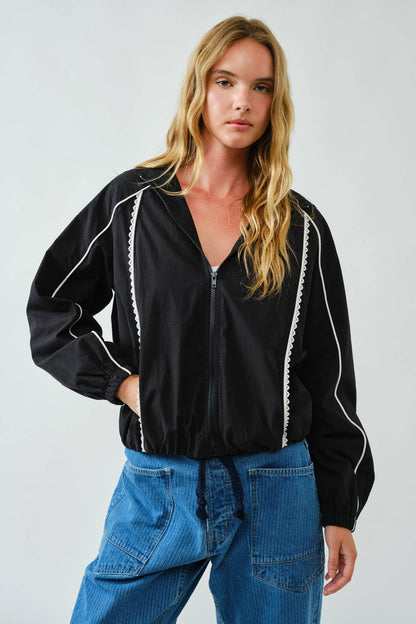 Women's Lace Trim Active Raincoat/Jacket - Black