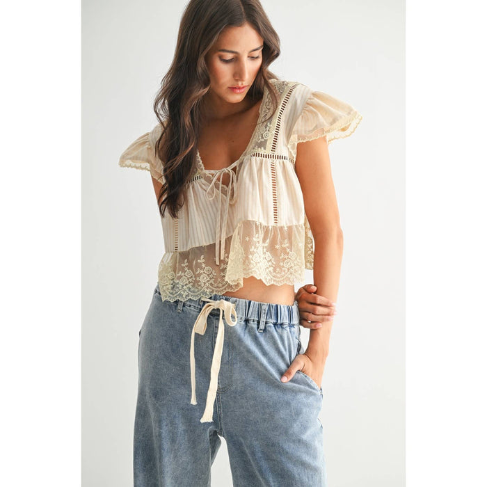 Women's Lace-Trimmed Blouse - Sand