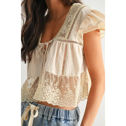 Women's Lace-Trimmed Blouse - Sand
