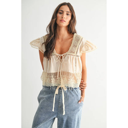 Women's Lace-Trimmed Blouse - Sand