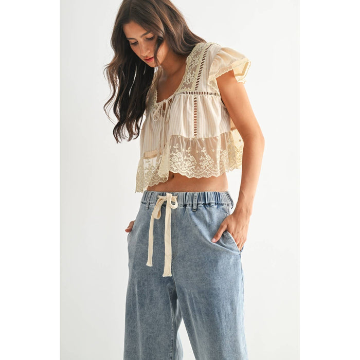 Women's Lace-Trimmed Blouse - Sand