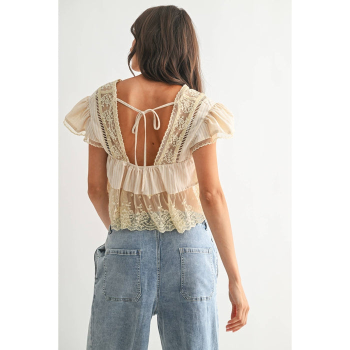Women's Lace-Trimmed Blouse - Sand