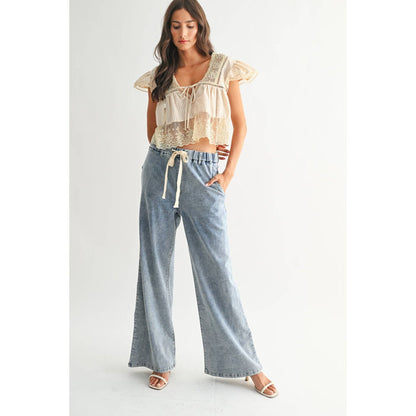 Women's Lace-Trimmed Blouse - Sand